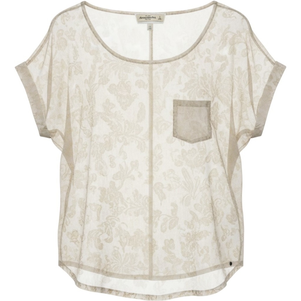 Abercrombie & Fitch Cream Gold Floral Sheer Top Pocket Scoop Neck Large 694